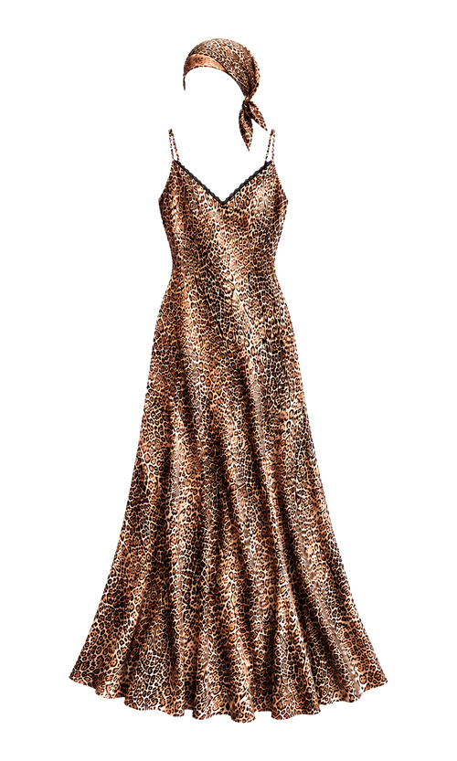 Animal-Print Slip Dress with Matching Scarf in Beige Animal, front view