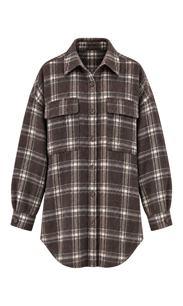 Oversized Check Overshirt, Brown Check