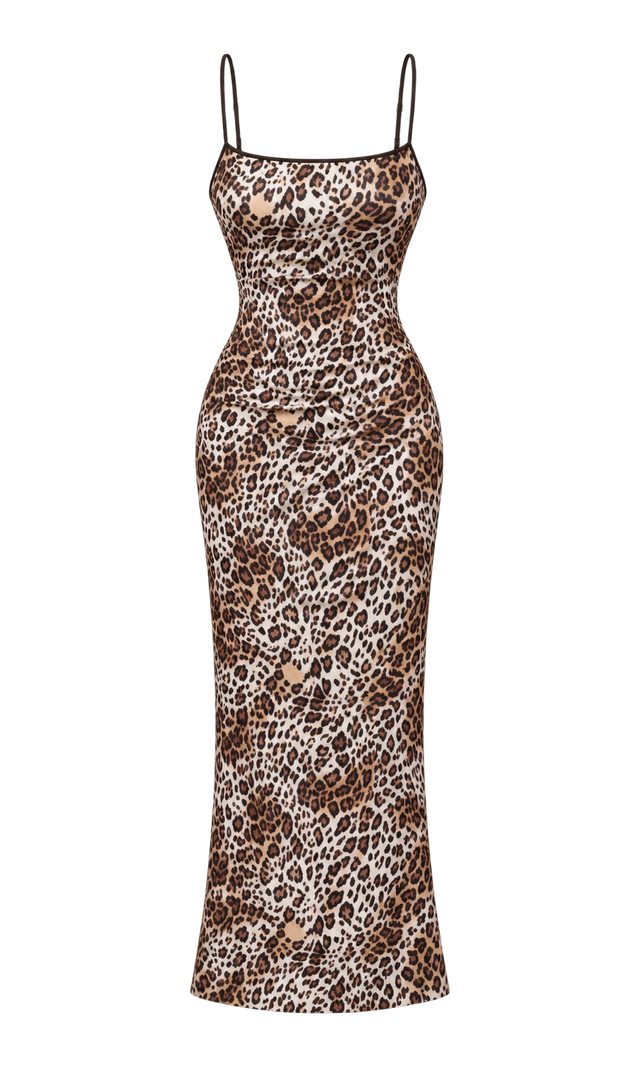 Leopard-Print Slim-Strap Maxi Dress, Multicolour Print