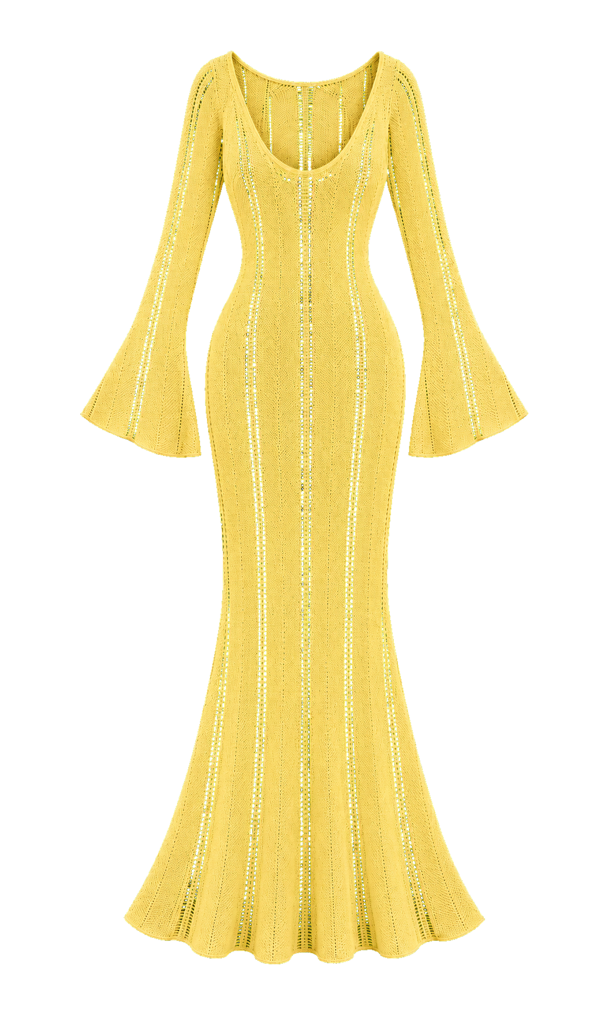 Openwork Scoop-Neck Maxi Dress with Flared Sleeves