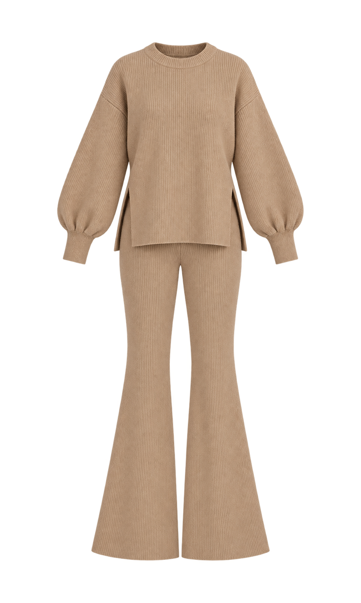 Ribbed Sweater and Flared Trouser Set