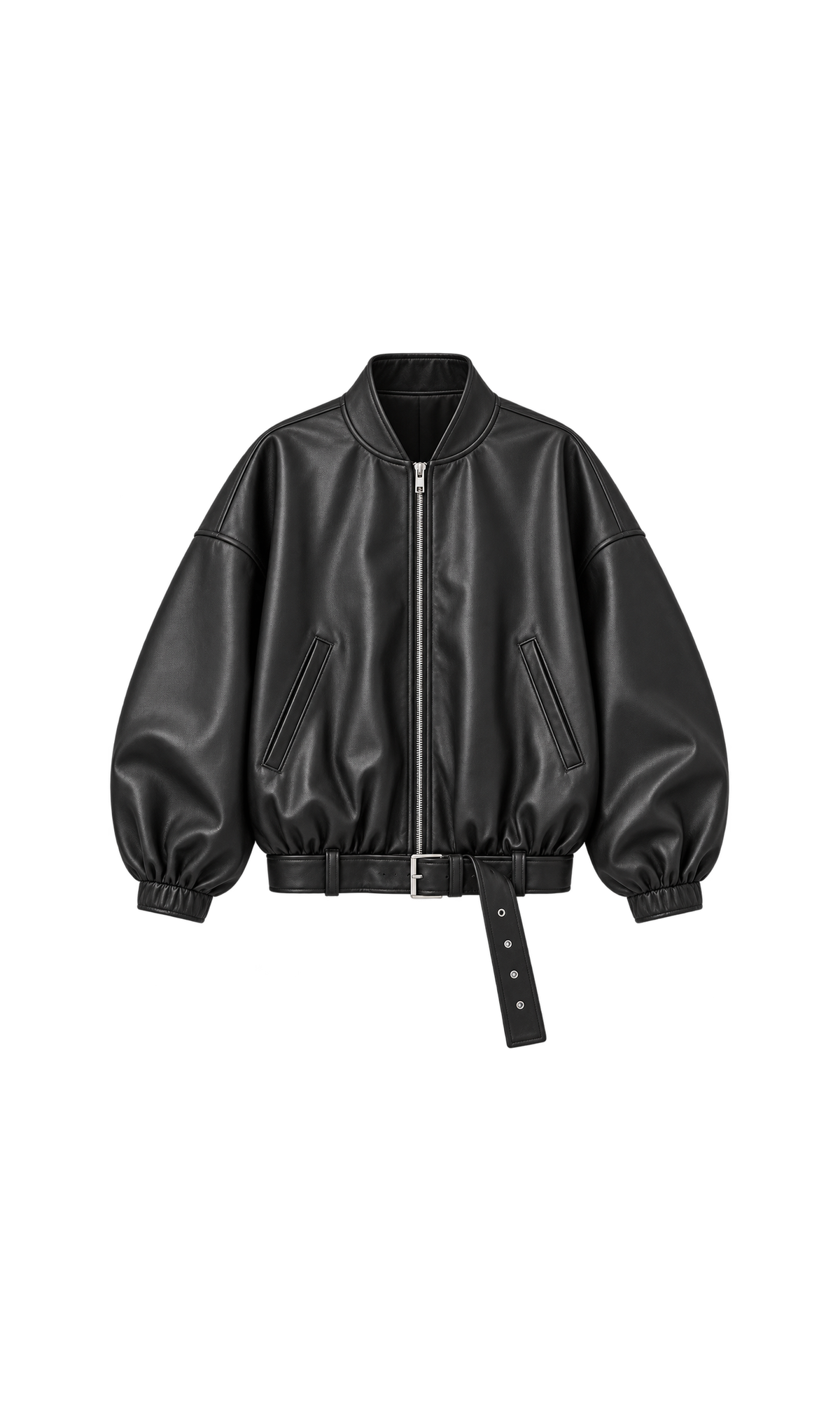 Oversized Bomberjacke in Lederoptik mit Gürtelbund