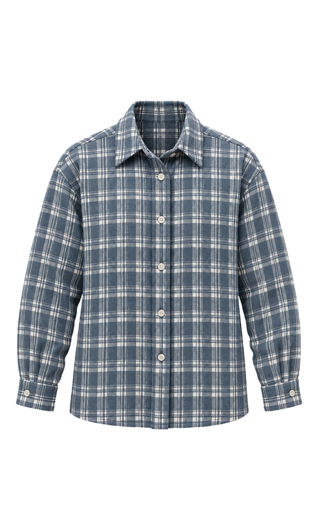 Wool-Blend Check Overshirt, Blue Check