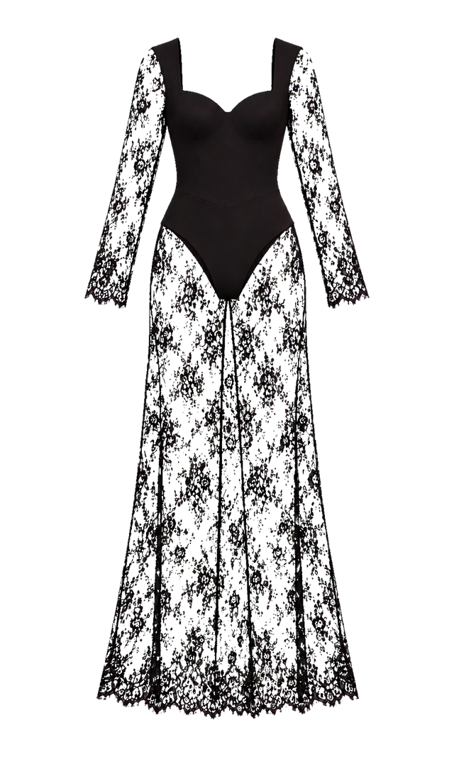 Sweetheart Lace Maxi Dress, Black