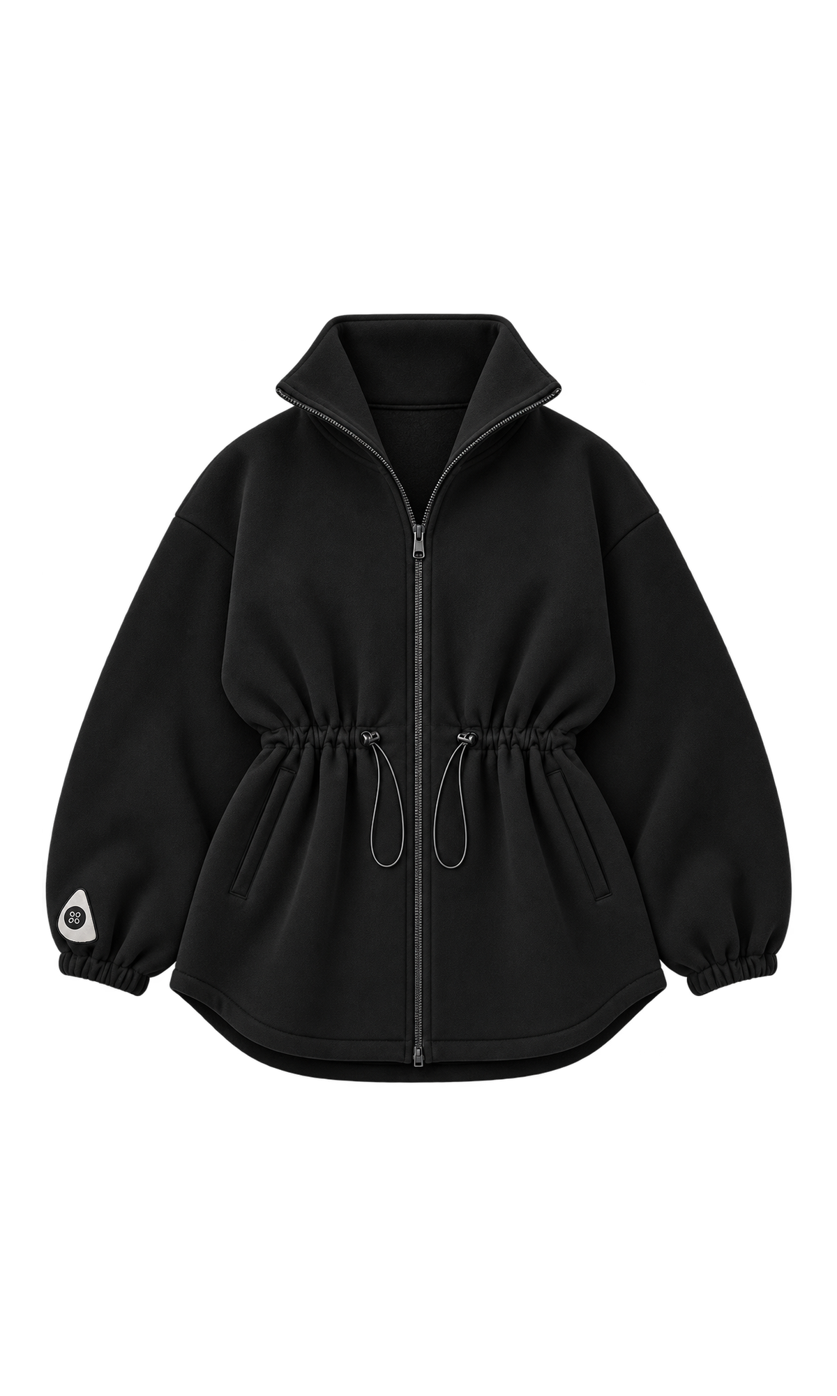 Funnel-Neck Zip Cardigan with Drawstring Waist