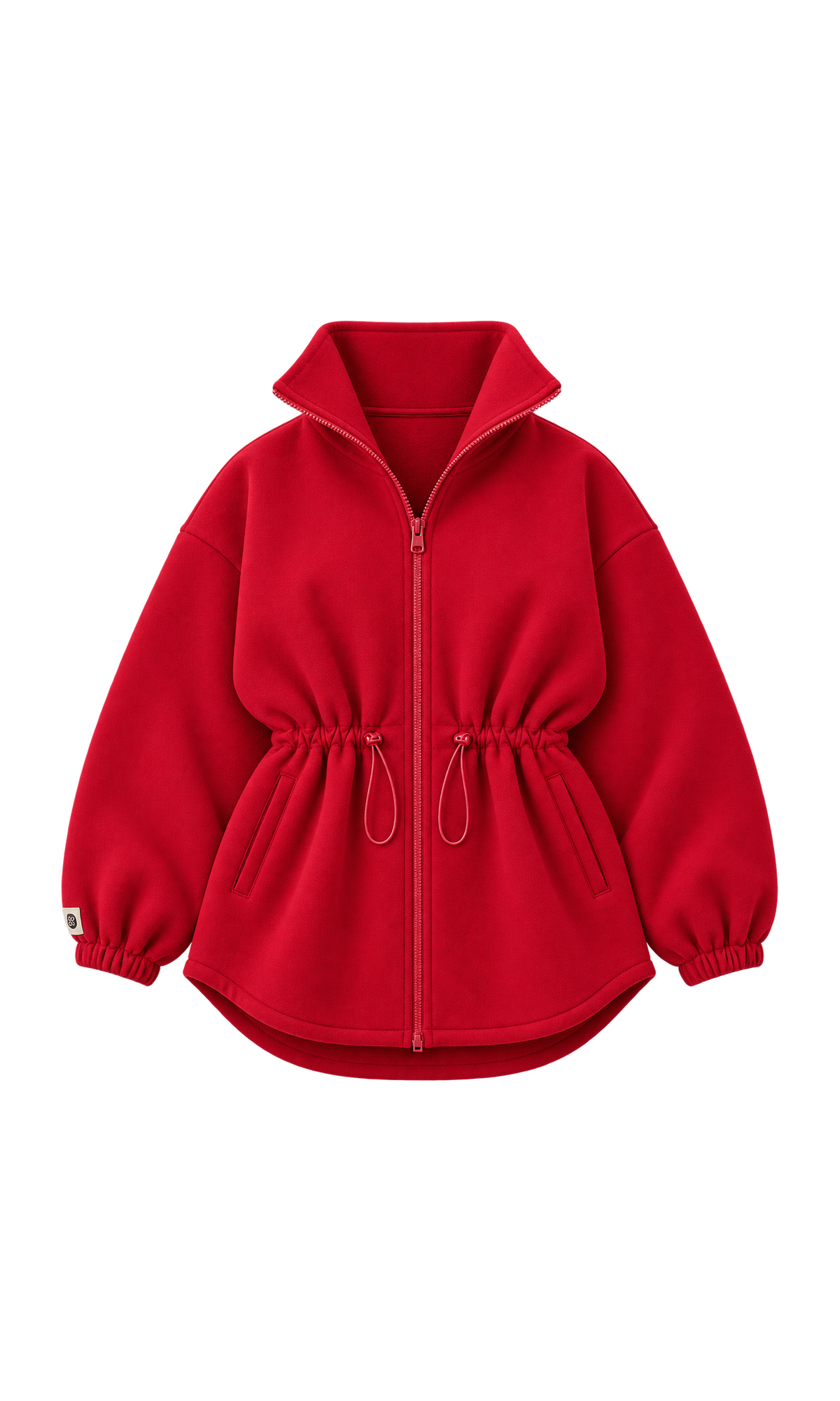 Funnel-Neck Zip Cardigan with Drawstring Waist