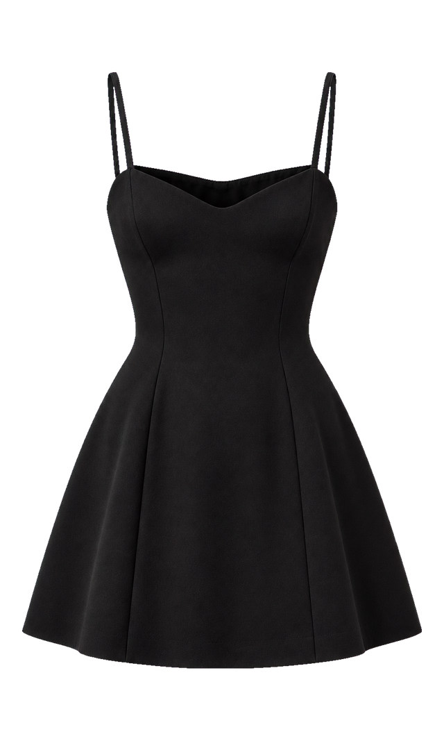 Strappy Fit-and-Flare Mini Dress, Black