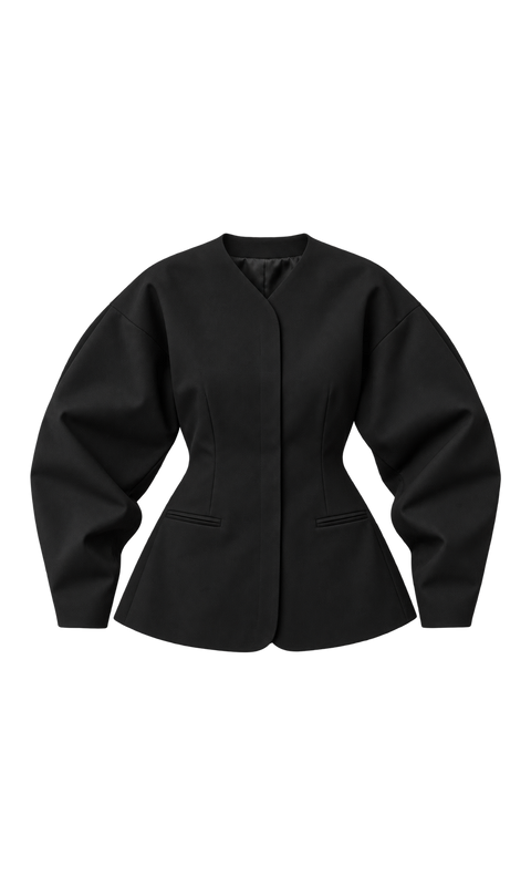 Collarless Sculpted-Sleeve Blazer