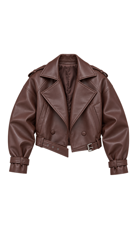 Belted-Hem Biker Jacket