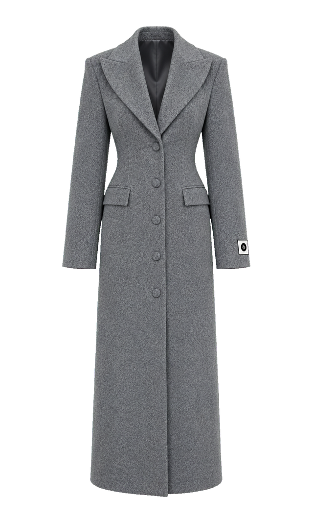 Tailored Maxi Coat with Shaped Waist, Grey