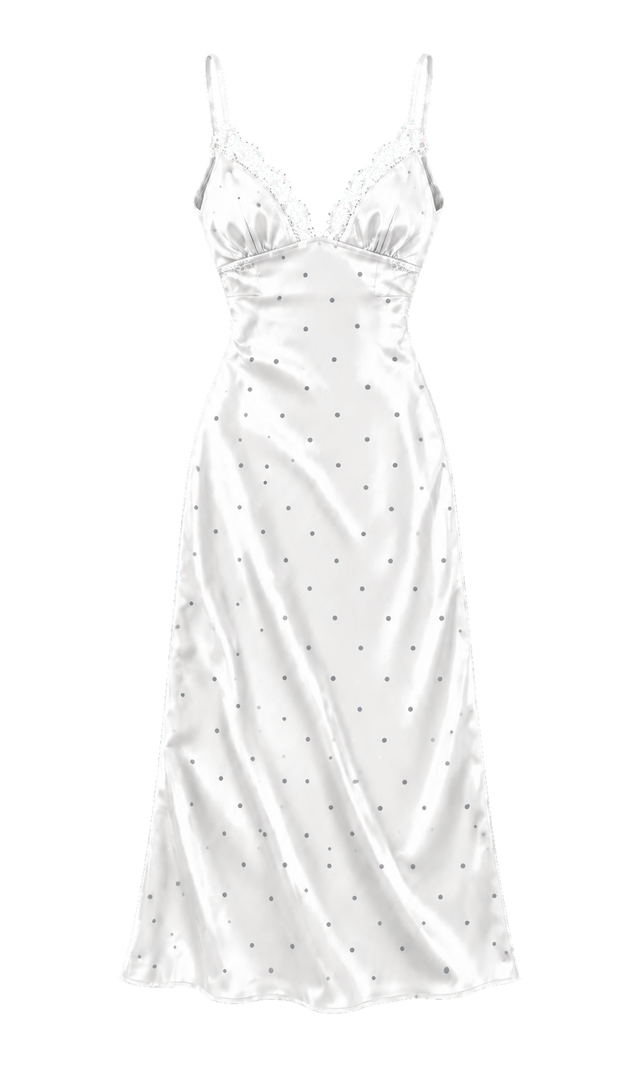 Polka-Dot Lace-Trim Slip Dress, White