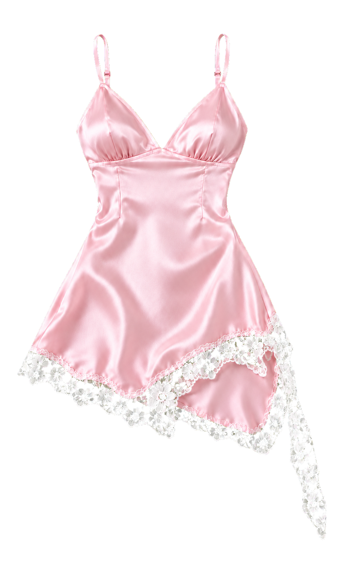 Lace-Trim Asymmetric Slip Dress