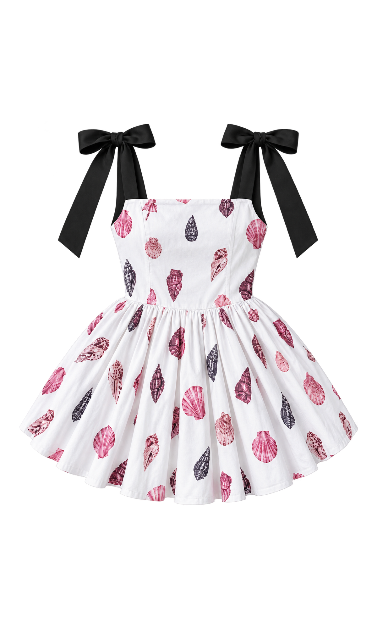 Shell-Print Romper Dress with Bow Straps