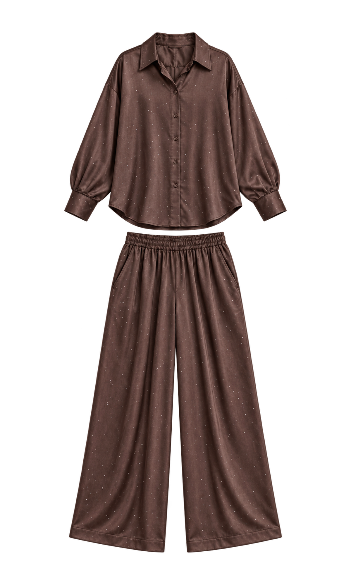 Satin-Look Shirt and Wide-Leg Trousers Set