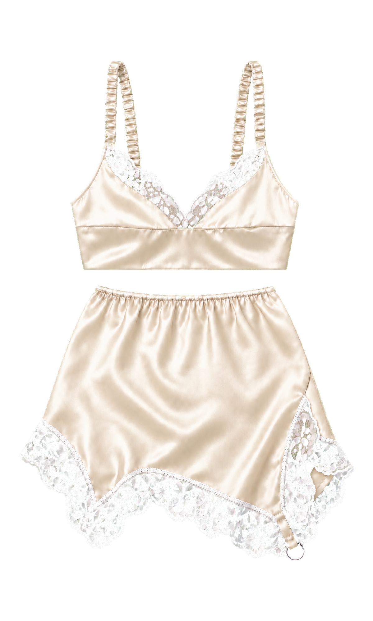 Lace-Trim Bralette and Slip Mini Skirt Set
