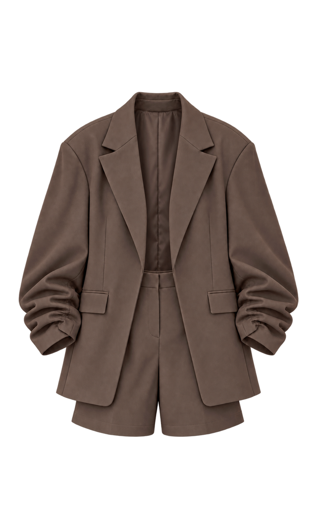 Longline Blazer and Tailored Shorts Set, Brown