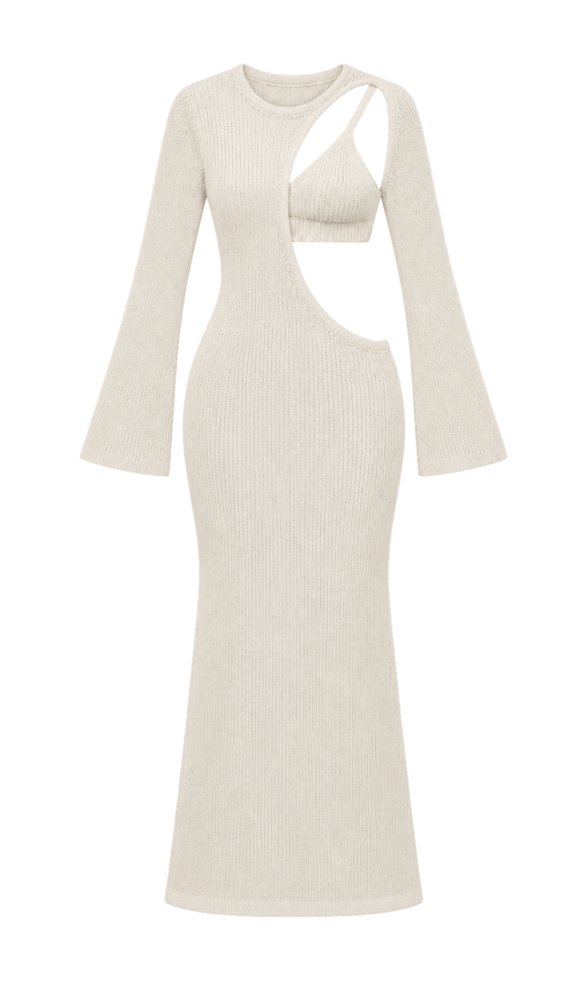 Asymmetric Cutout Knit Maxi Dress with Bra Top