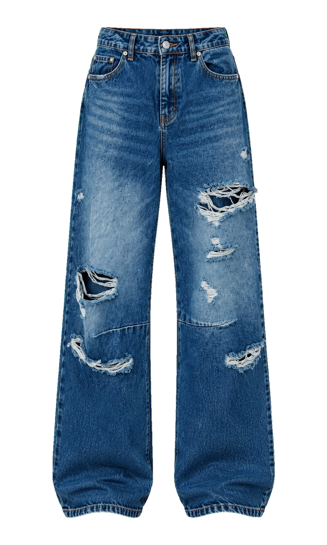 Ripped Baggy Jeans, Mid Wash