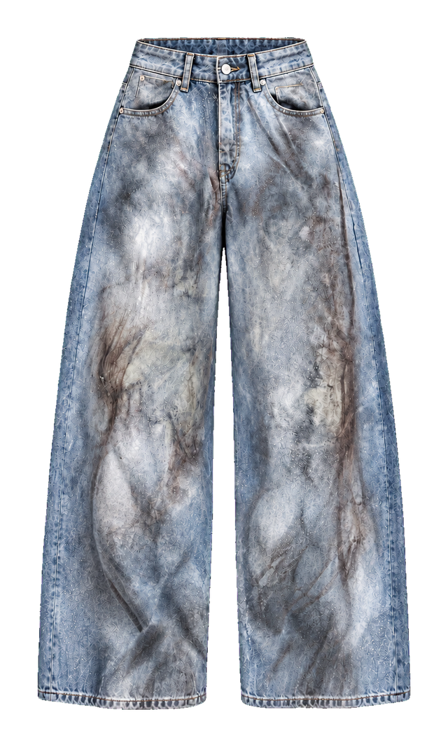 Marbled Wide-Leg Jeans, Light Wash