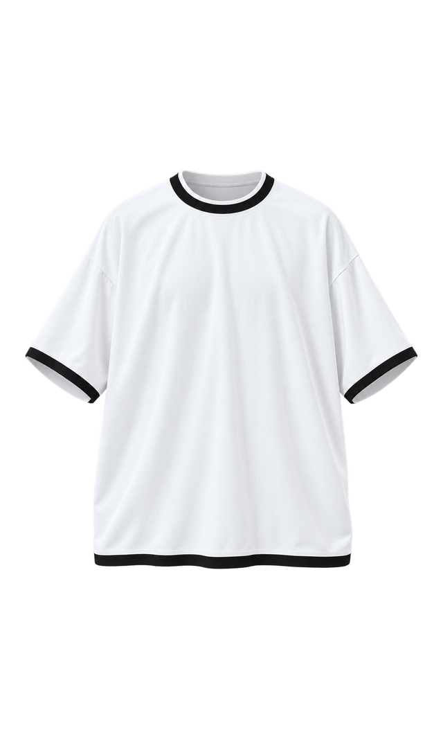 Oversized Contrast-Trim T-Shirt, White