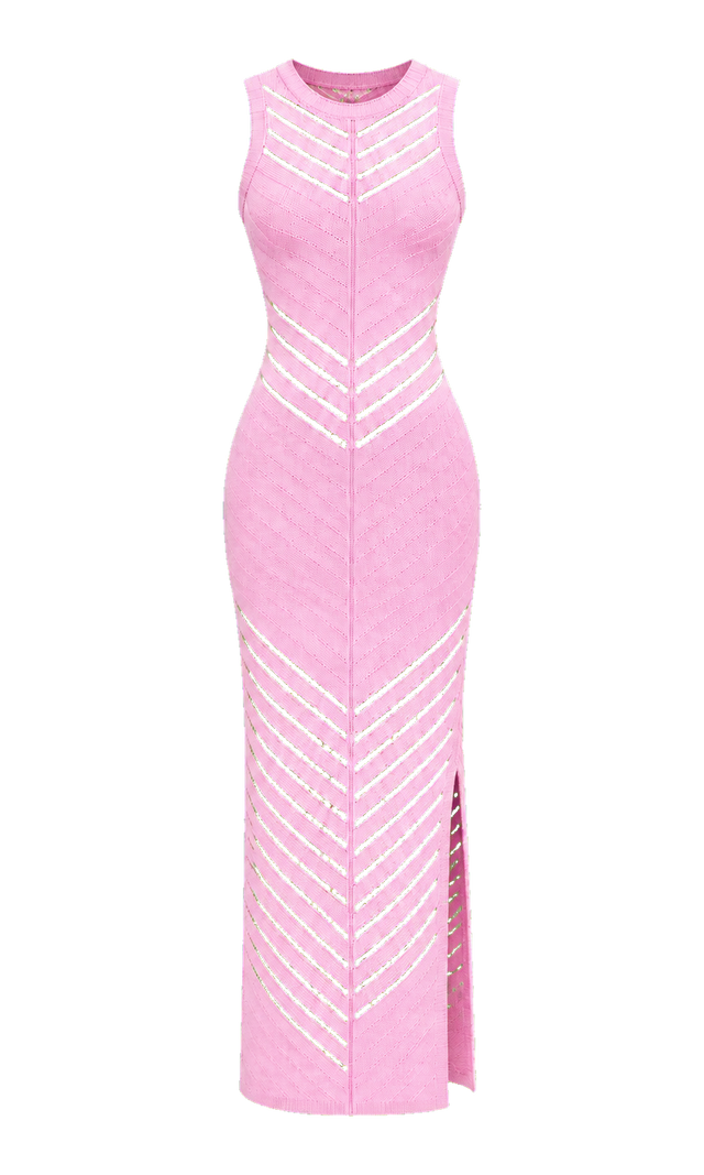 Openwork Sleeveless Maxi Dress, Pink