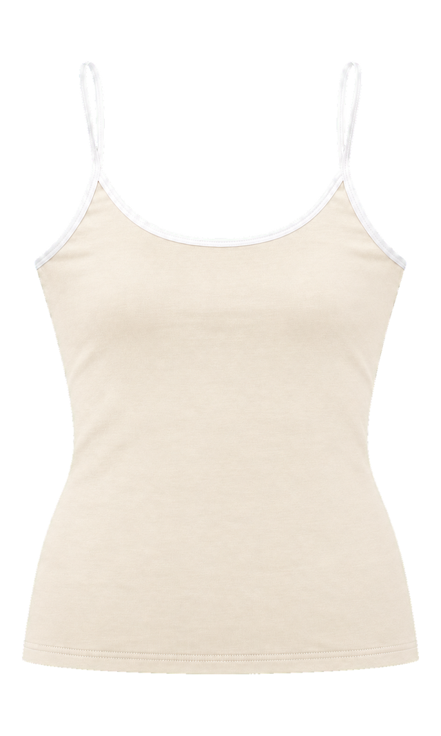 Contrast-Trim Scoop-Neck Cami, Cream