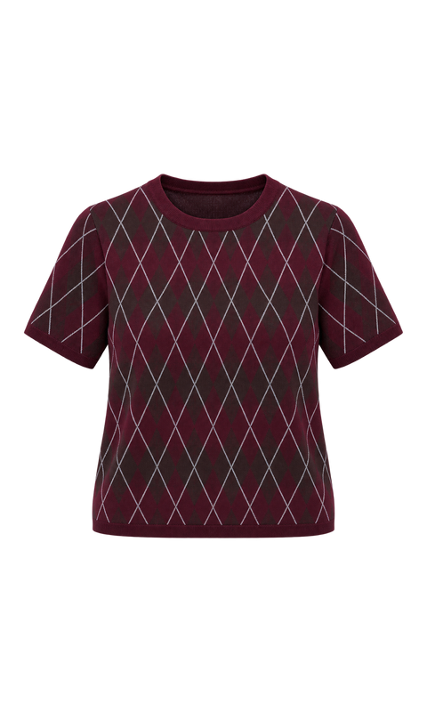 Argyle Short-Sleeve Knit Top