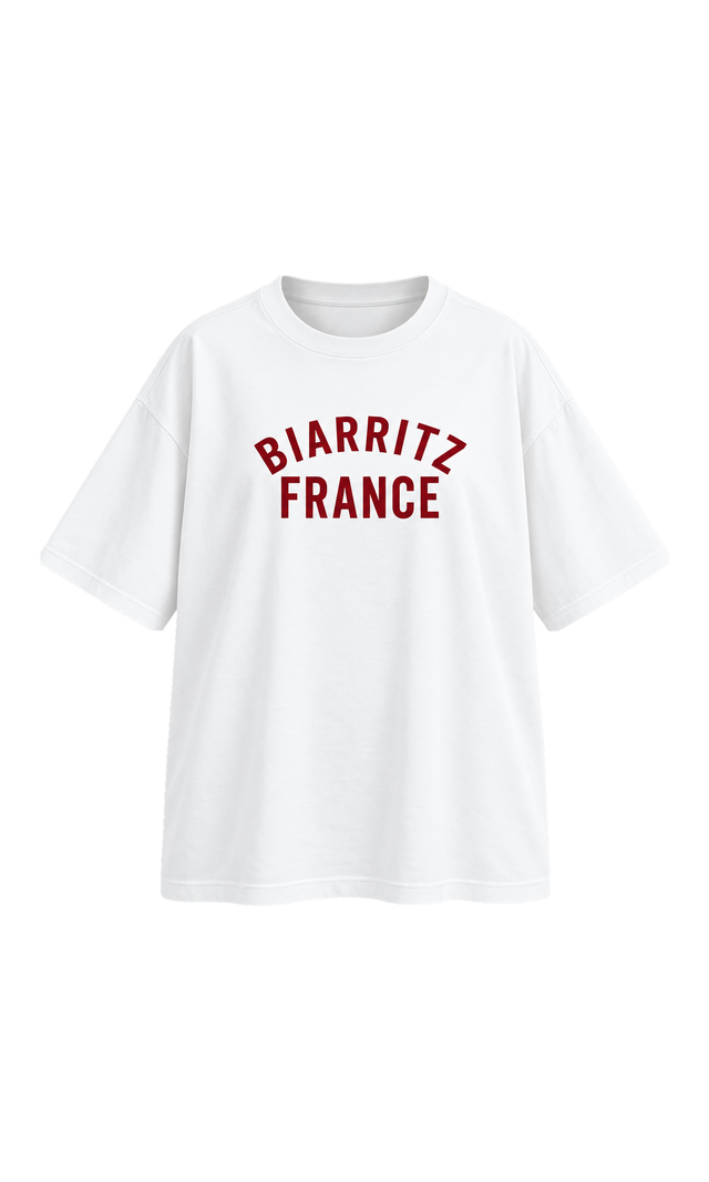 Oversized Biarritz Graphic Cotton Tee, White Print