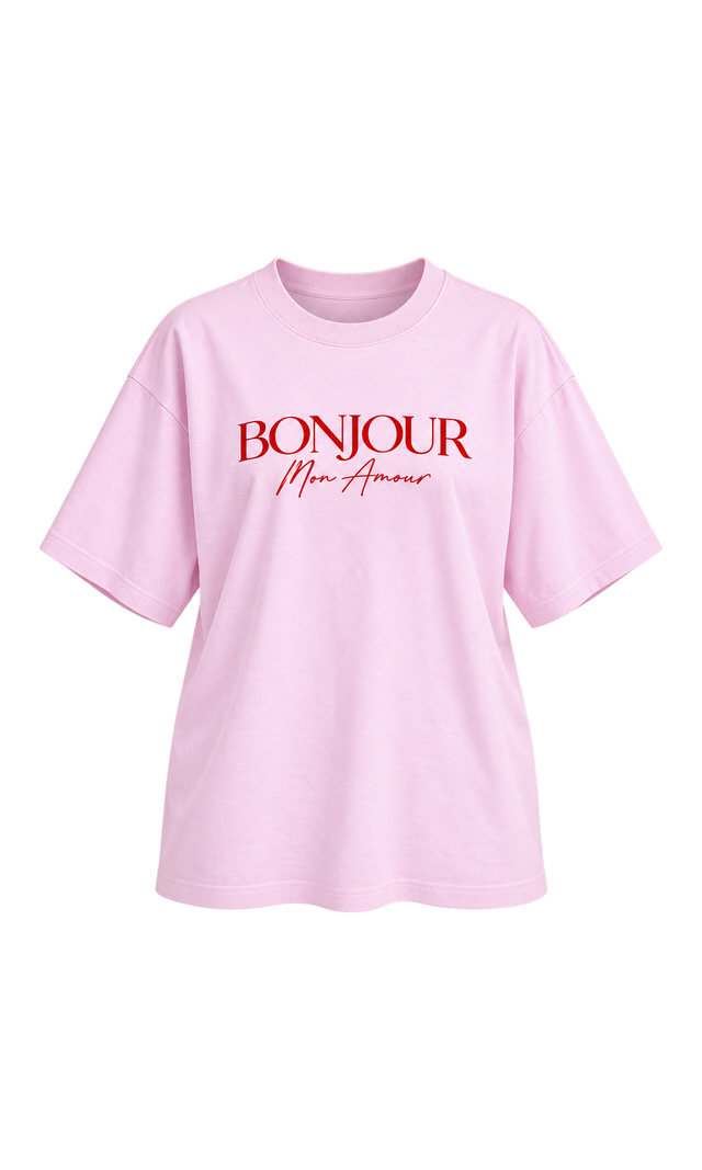 Bonjour Mon Amour Graphic Tee, Pink
