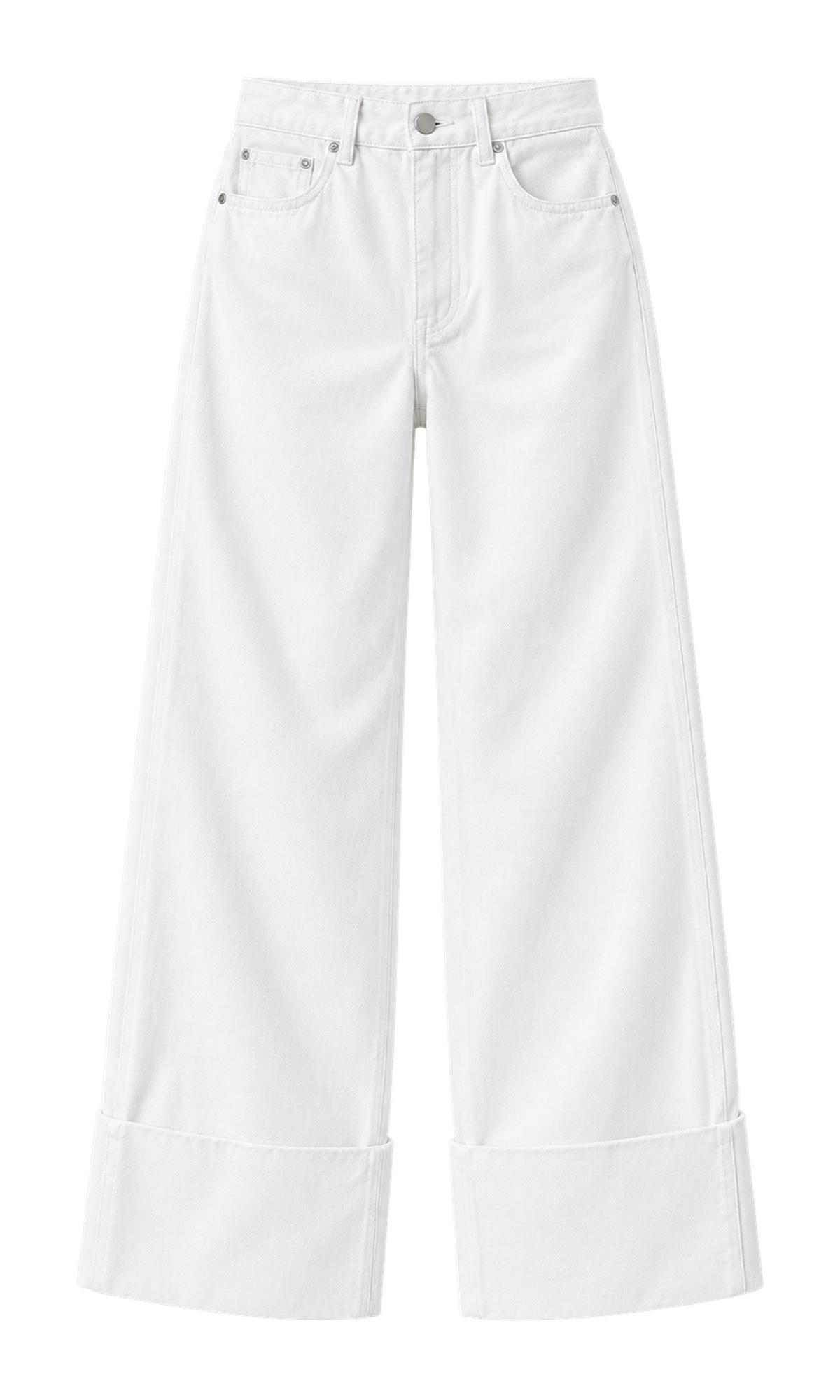 White Wide-Leg Jeans with Deep Turn-Up Cuffs