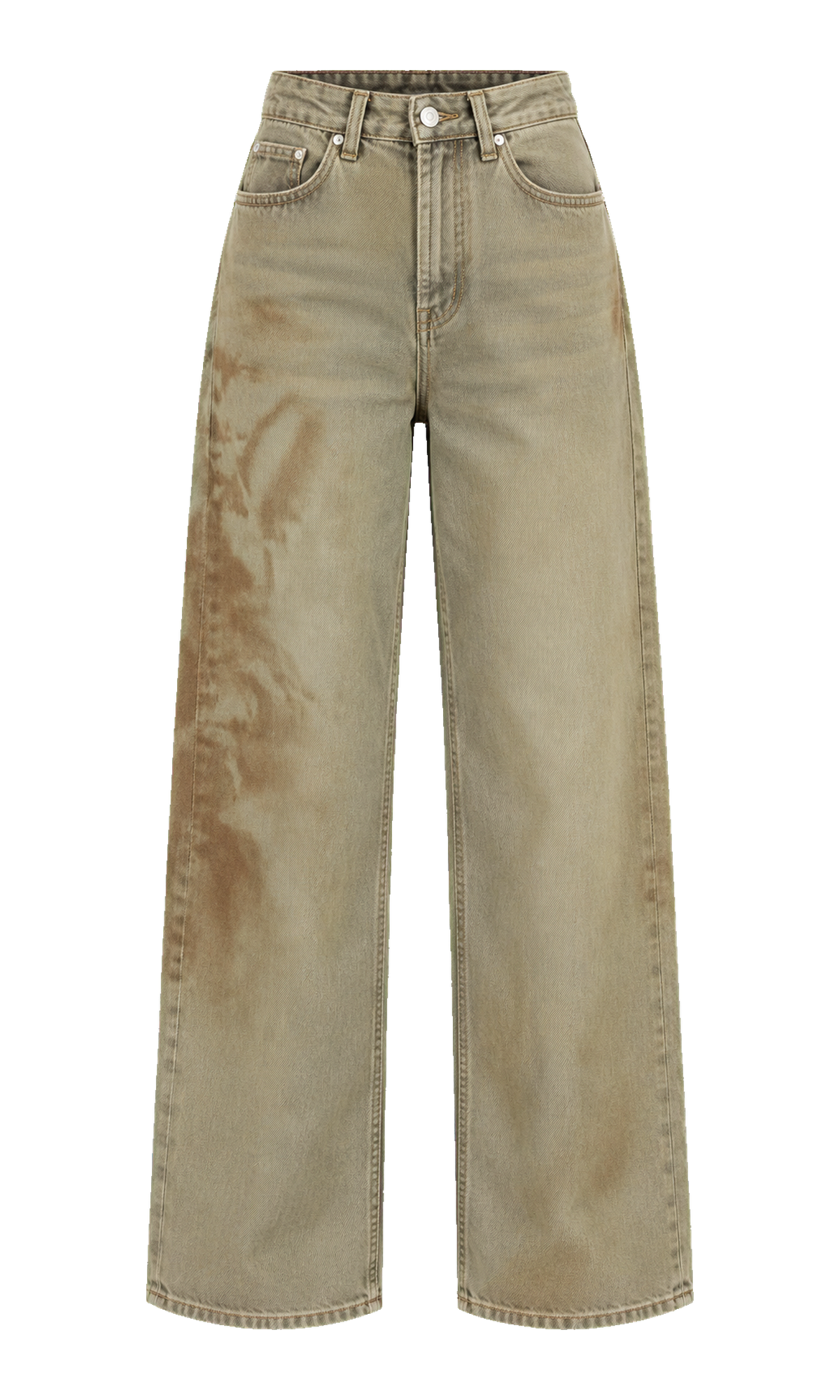 Khaki Wide-Leg Cotton Jeans