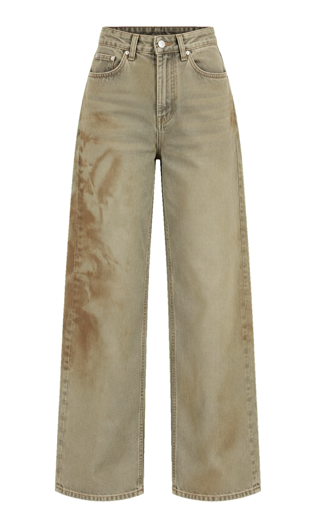 Khaki Wide-Leg Cotton Jeans, Khaki