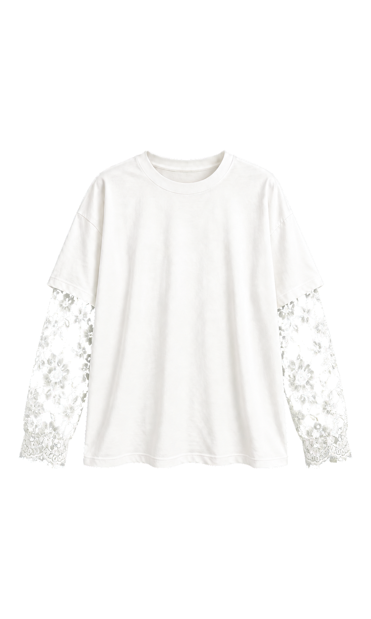 Relaxed Layered-Lace-Sleeve Top