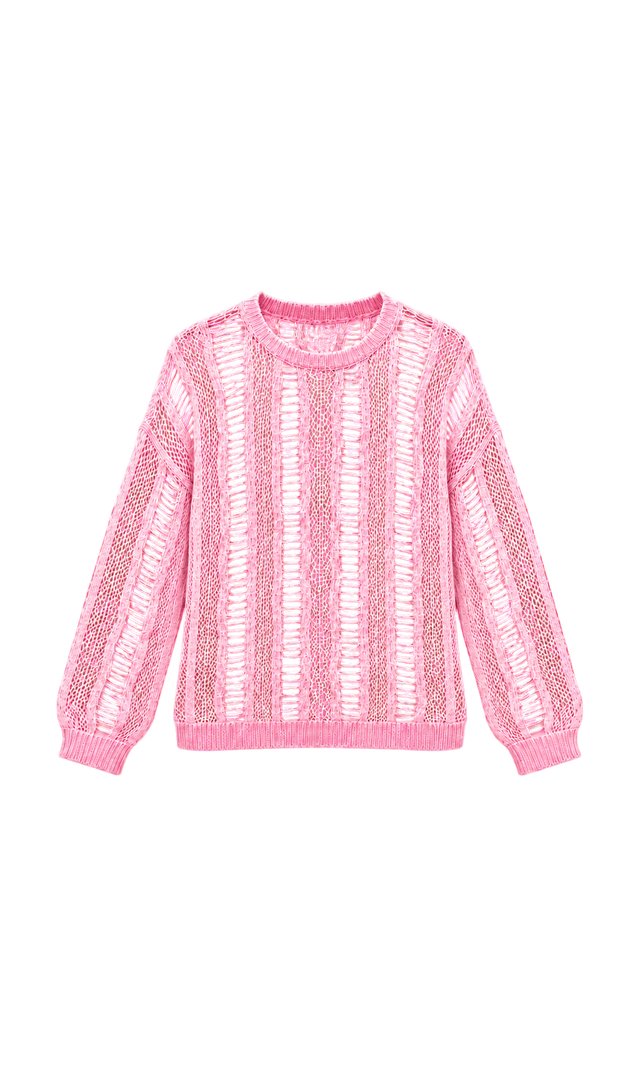 Sheer Ladder-Knit Sweater, Pink