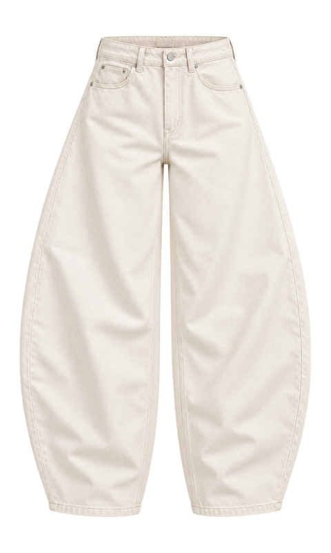 Curved Wide-Leg Cotton Jeans