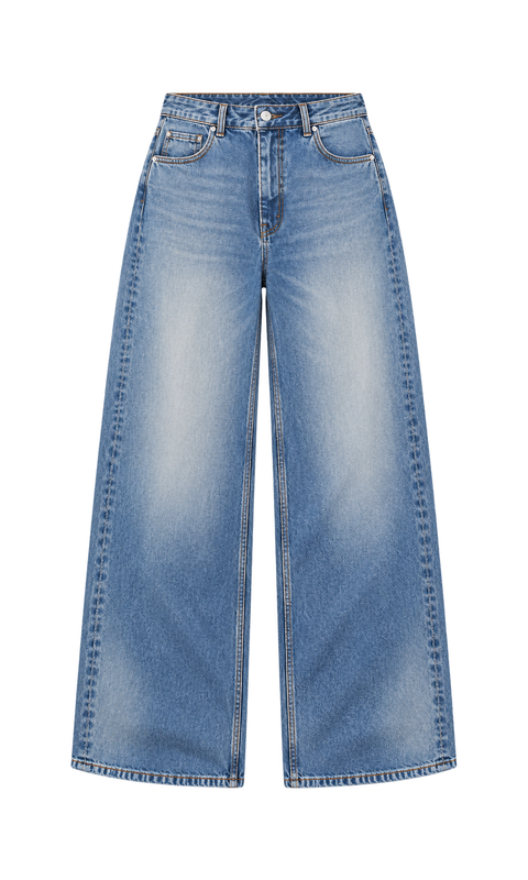 Faded Wide-Leg Cotton Jeans