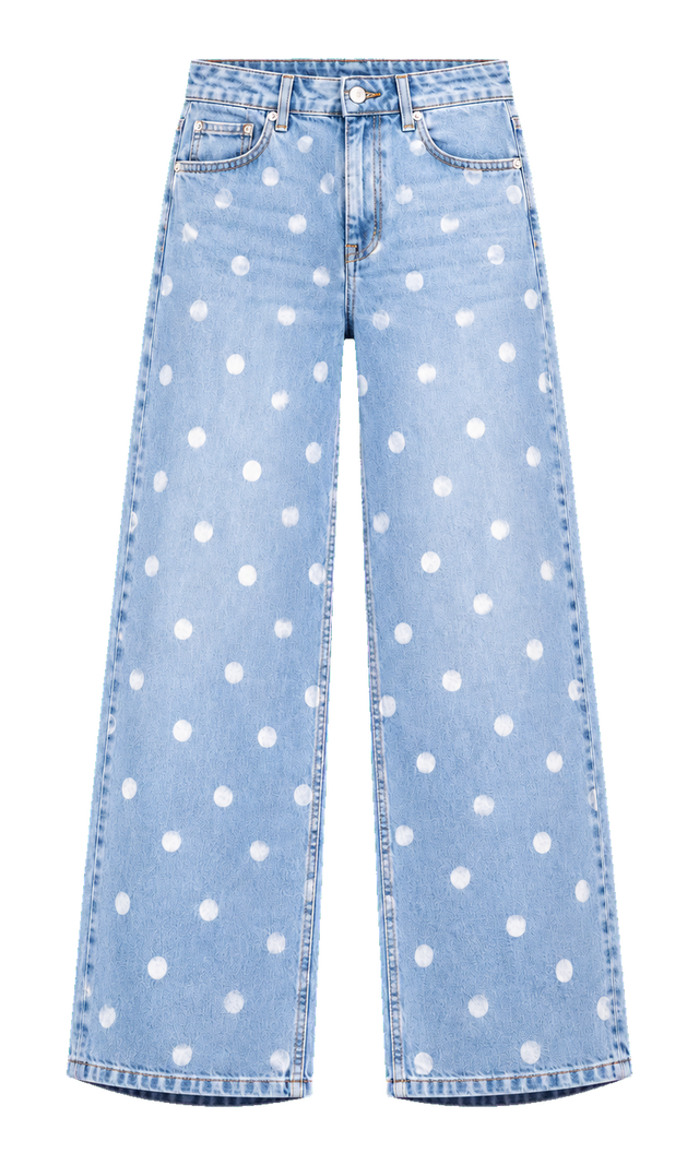 Polka-Dot Wide-Leg Jeans, Light Wash Dot