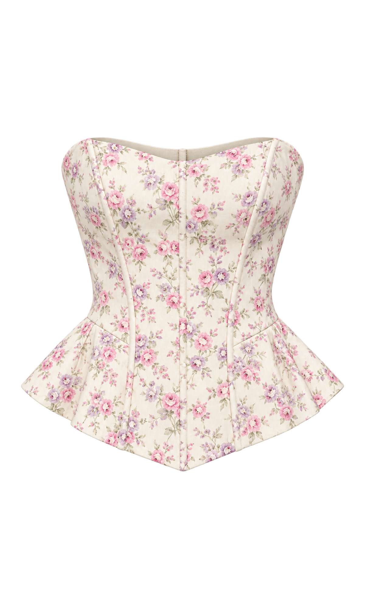 Strapless Floral Corset Top with Peplum Hem