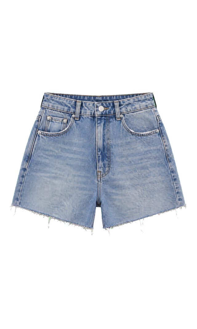 Frayed-Hem Denim Shorts, Light Wash