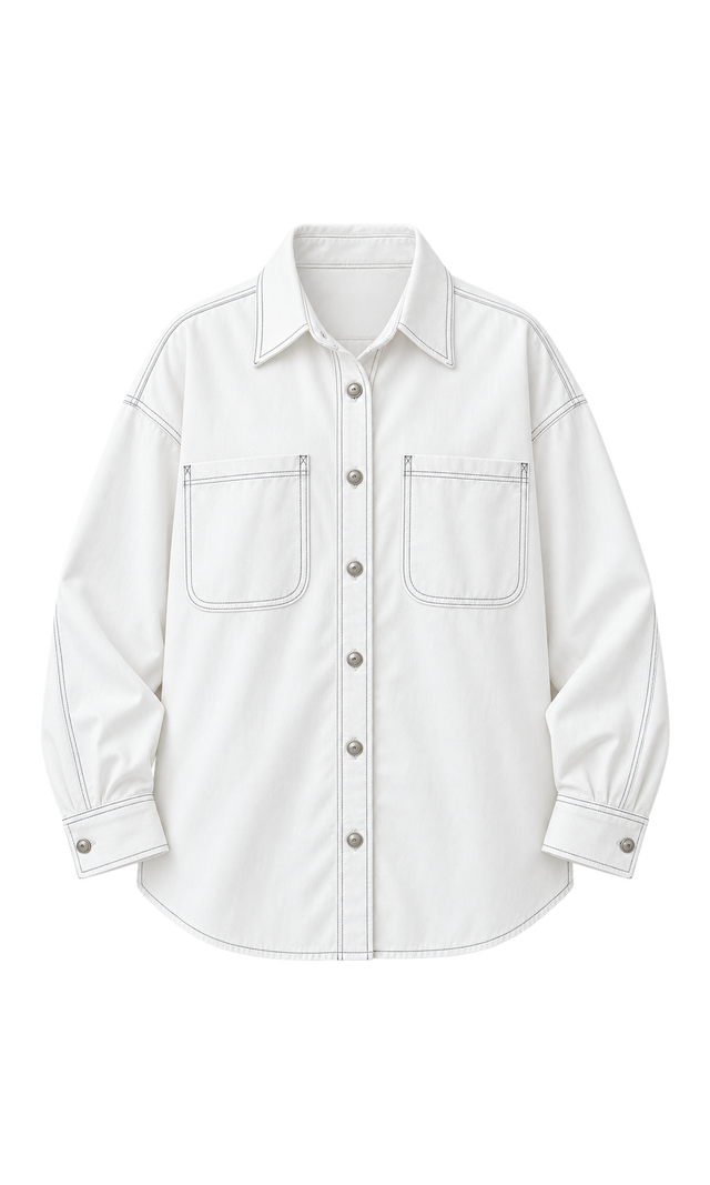 Oversized Contrast-Stitch Cotton Shirt, White