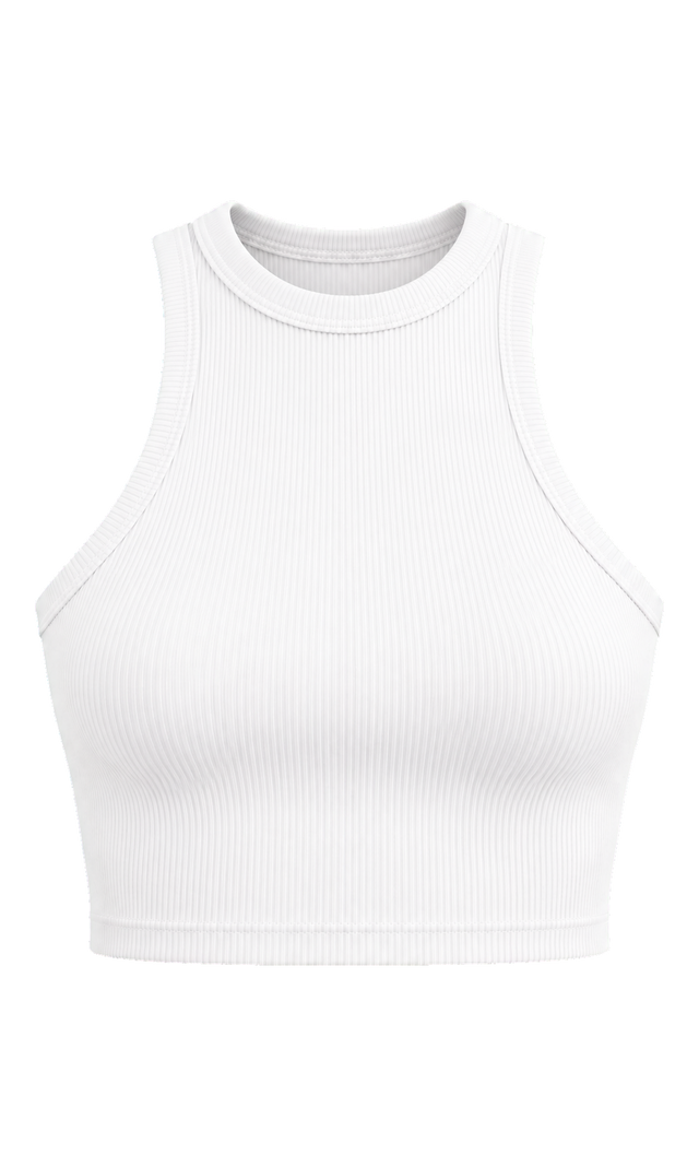 Ribbed Racer Crop Tank, White