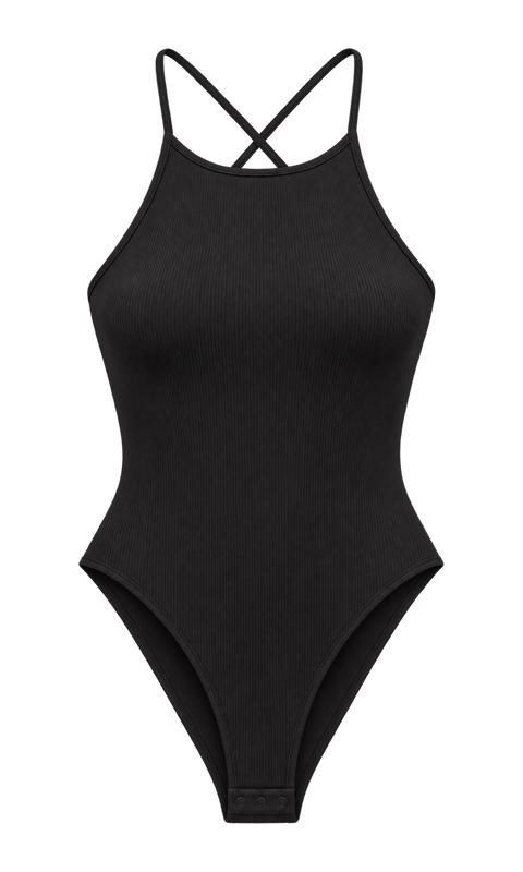Cross-Back Ribbed Bodysuit