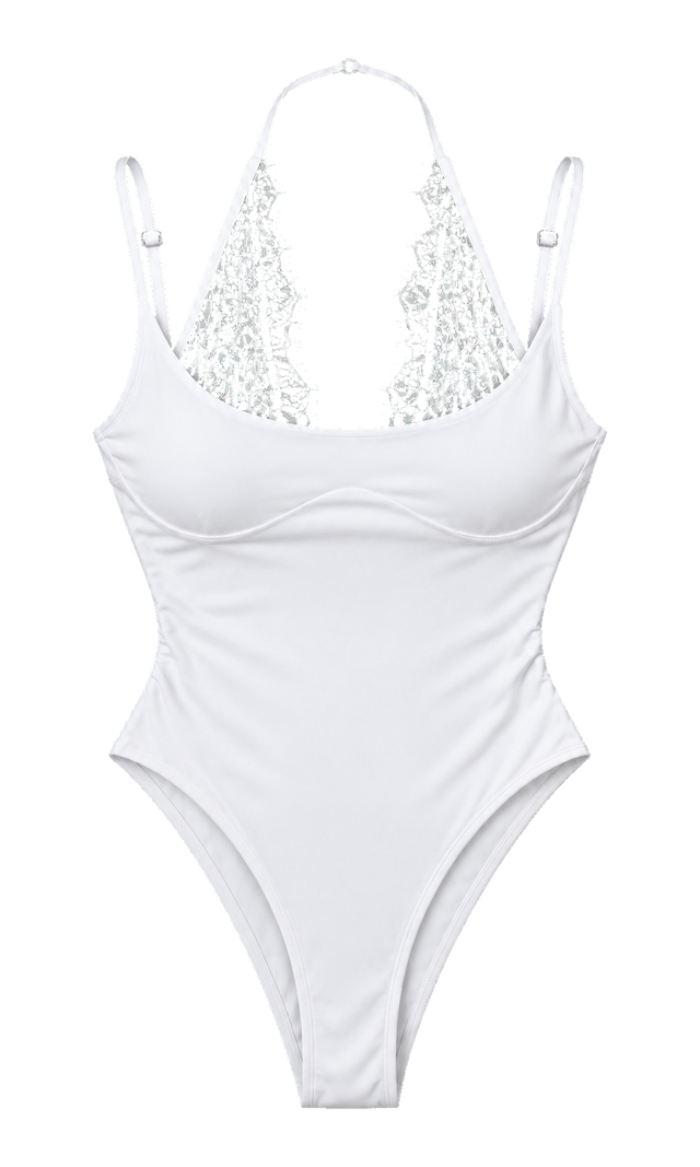 Lace-Halter Cami Bodysuit, White