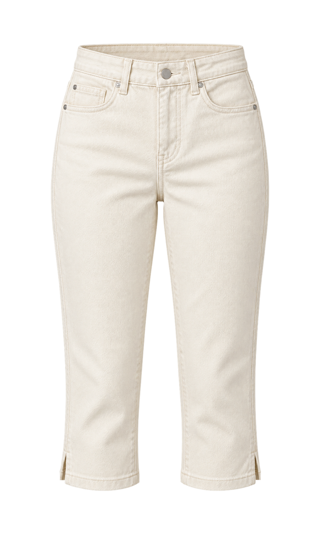 Straight-Leg Denim Capris, Cream