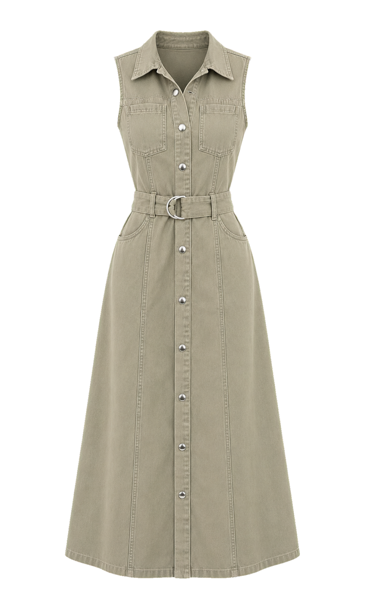 Belted Sleeveless Denim Dress