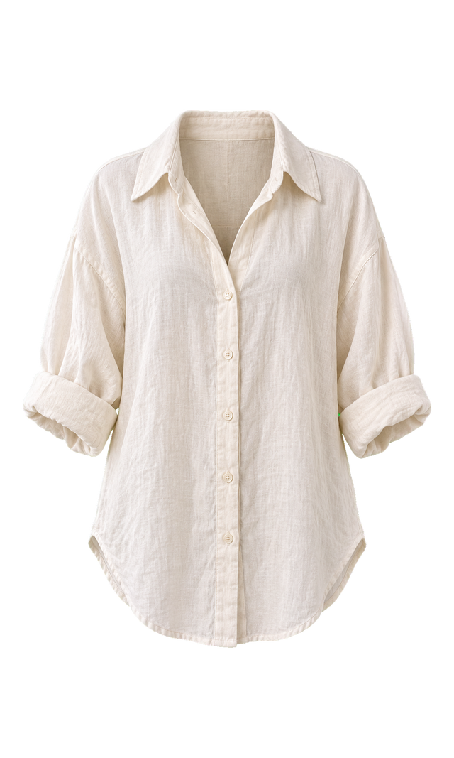 Oversized Linen Button-Up Shirt, Cream