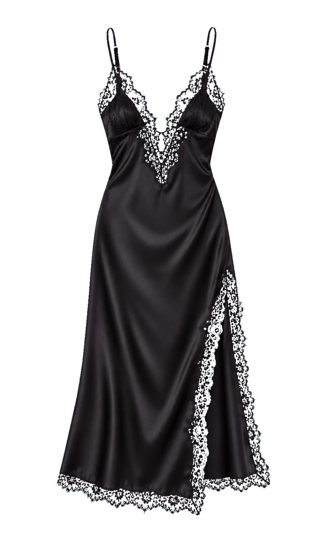 Lace-Trim Slip Dress, Black