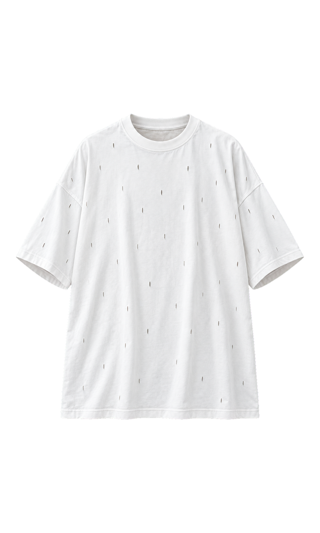 Oversized Distressed Crew-Neck Tee, White
