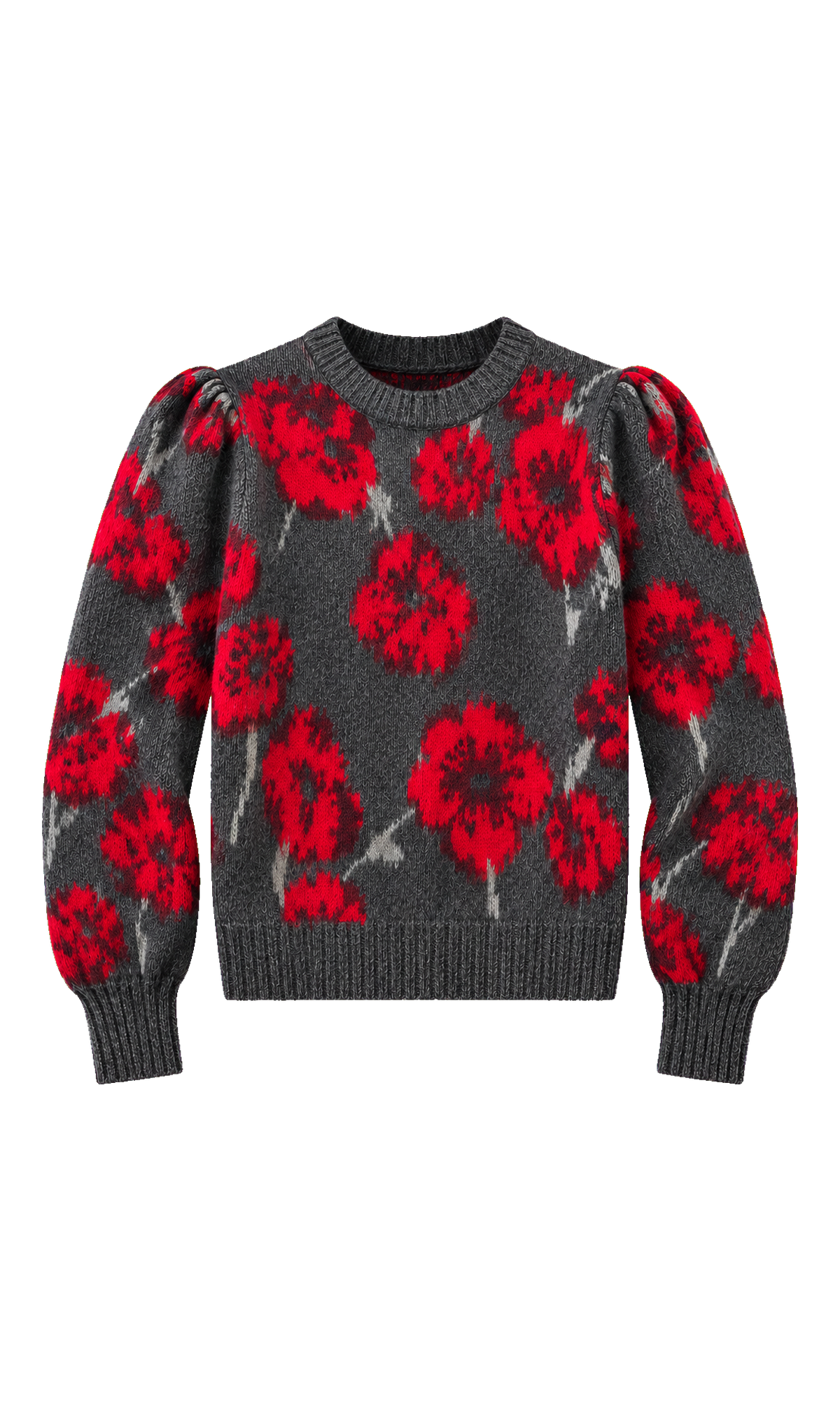 Floral Knit Sweater with Gathered Shoulders