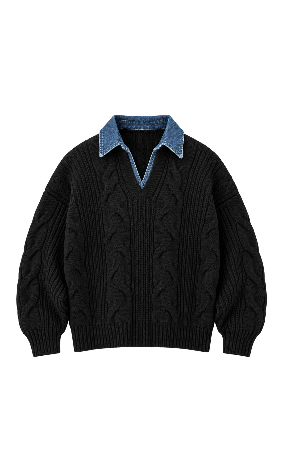 Cable-Knit Sweater with Contrast Collar